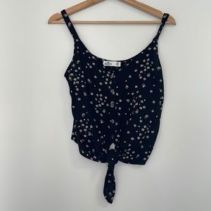 Hollister Tie-Front Tank Black/ White Floral Top Shirt